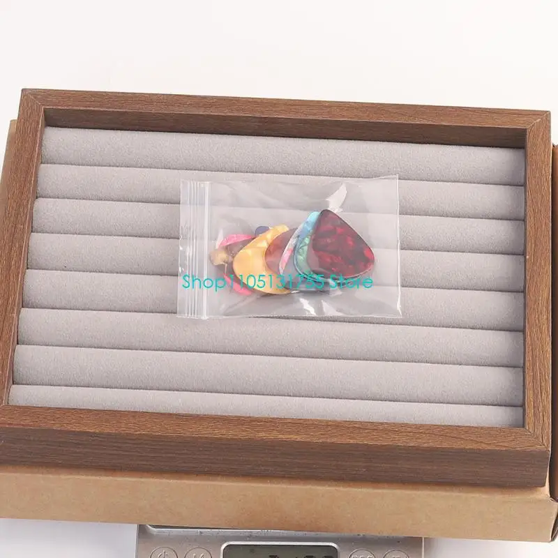 K0EF Guitar Pick Tray with 15 Picks, Wooden Holder with Divided Grooved Rows for Desk Storage, Home Guitar Use, and Rehearsal
