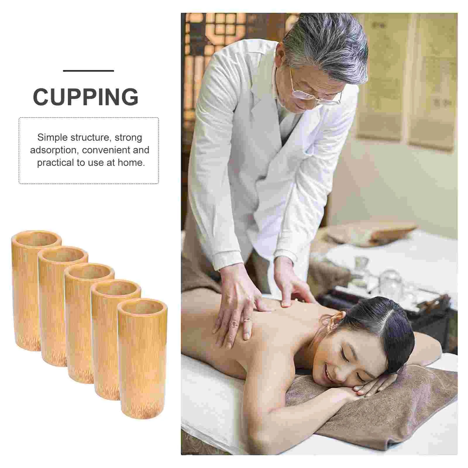 5 Pcs Bamboo Cupping Suction Cups for Wooden Household Massage Therapy Professional