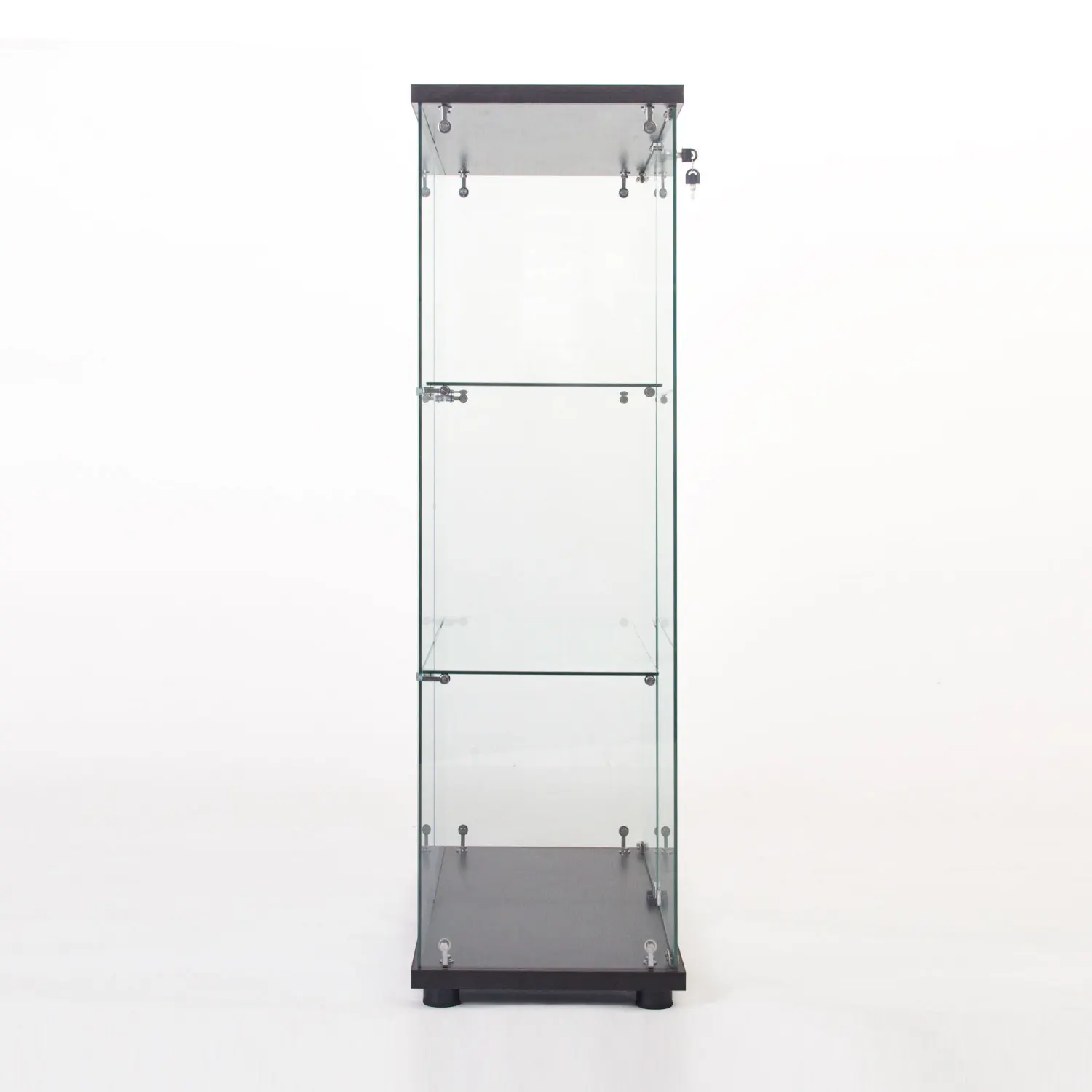 One Door Glass Cabinet Glass Display Cabinet with 3 Shelves, Black