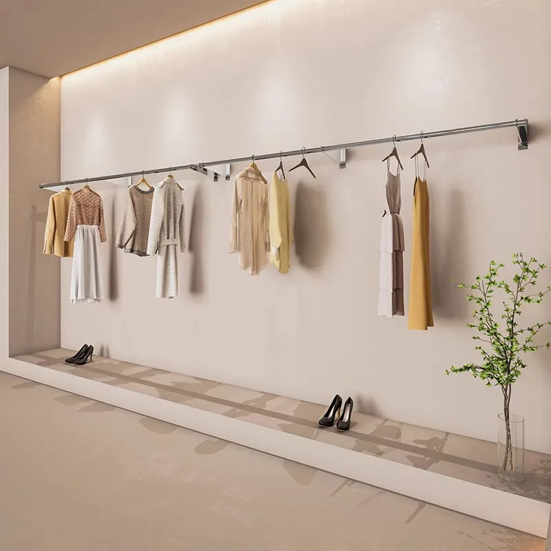 Clothing store display rack wall stainless steel clothes rod wall-mounted display rack