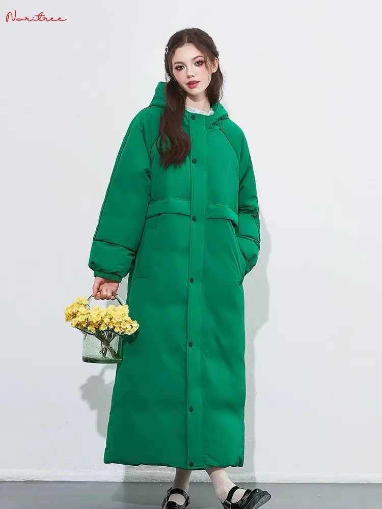 130cm Great Quality Duck Down Coats Winter Women\'s Green Hooded down coats female thicker warm jacket Fluffy Parkas wy1806