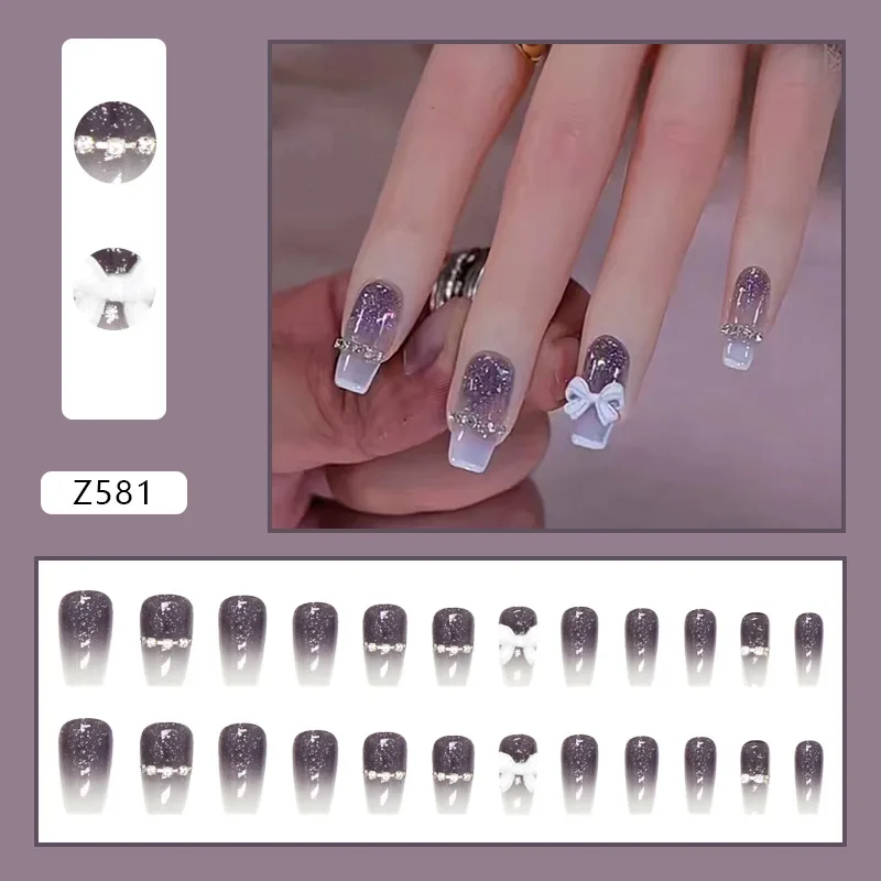 Bright Stars Nail Polish with Jelly sticker Press on False Nails Wearable Round Head Oval Full Cover Nail Tips