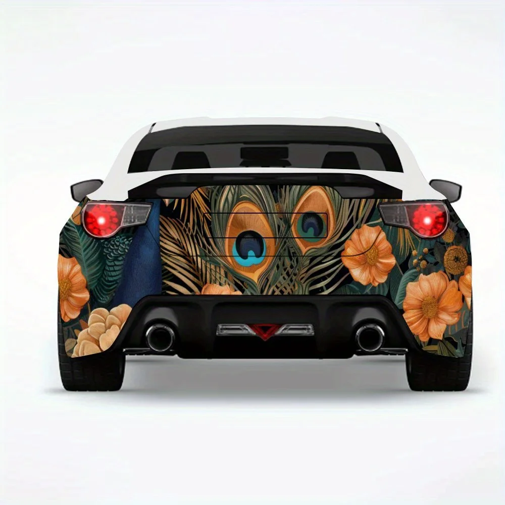 

Vintage Flower and Peacock Feather Car Sticker,Vinyl Decal for Car Rear, Waterproof Self-Adhesive Vinyl Stickers for Vehicle Tai