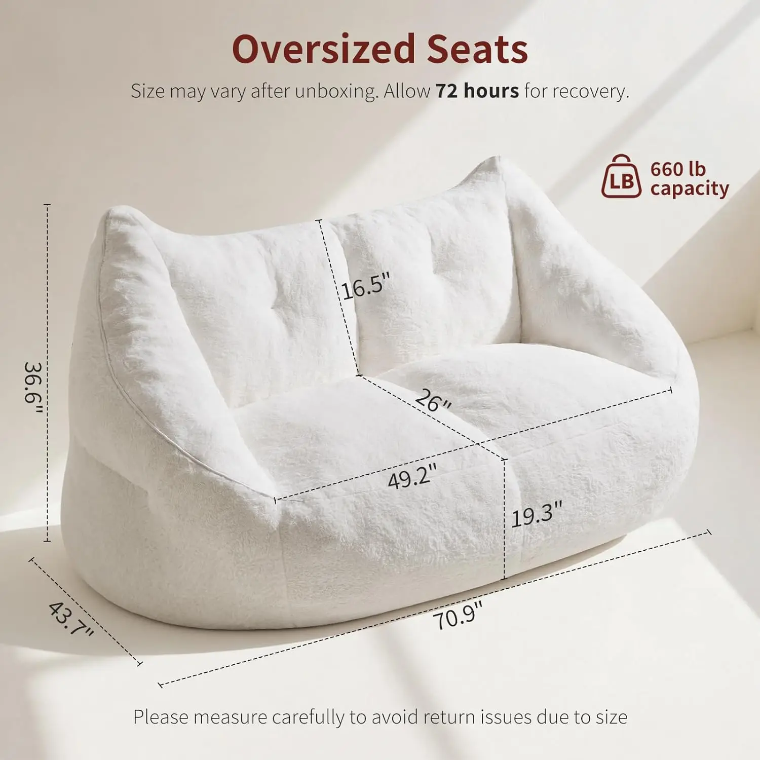 70.9" Oversized Bean Bag Loveseat Sofa 2
