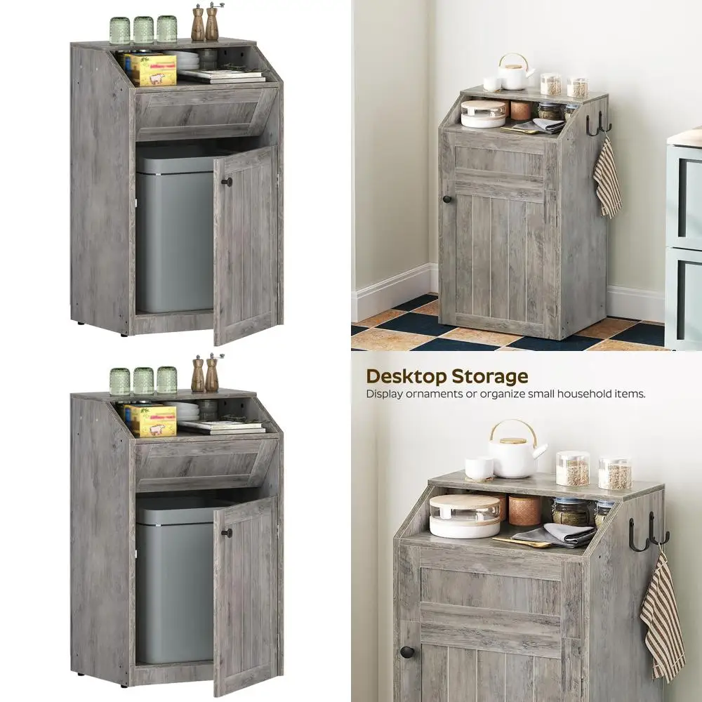

10 Gallon Freestanding Wooden Recycling Bin with Flip Door, Concealed Kitchen Trash Can for Kitchen and Laundry, Greige