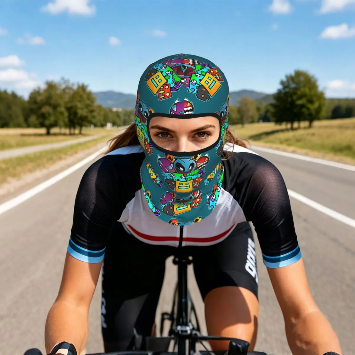 Video Game Geometry Dash Breathable Balaclava Full Face Mask Sun Protection Neck Gaiter For Motorcycle Cycling Fishing Outdoor