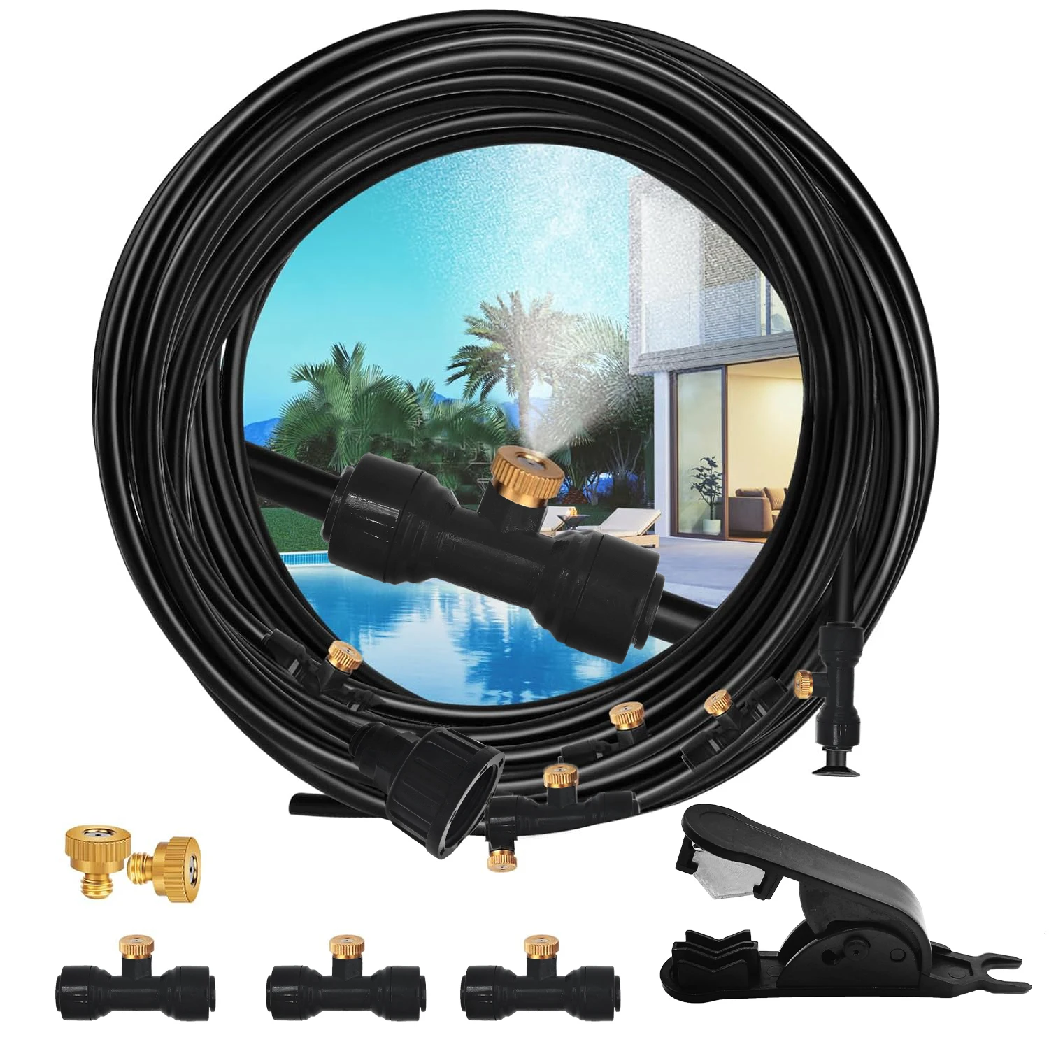 DIY Outdoor Nebulizer Garden Sprayer Misting Cooling System 33FT Misting Line12 Brass Mist Nozzles For Patio Terrace Greenhouse