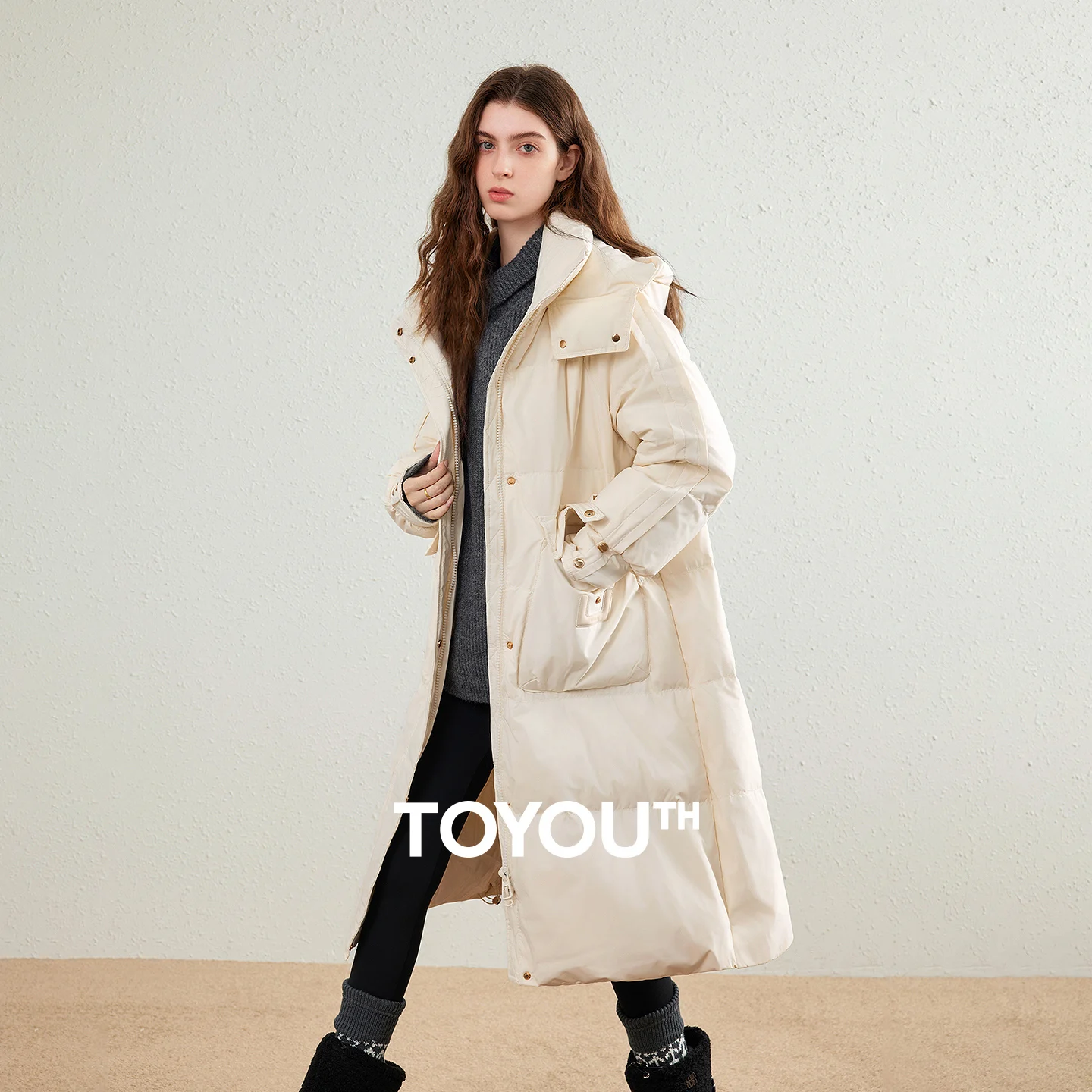 TOYOUTH Womens Down Jacket 2026 Winter New White Duck Down Casual Hooded Commuter Oversized Long Outerwear