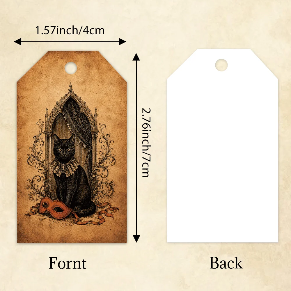 40pcs Vintage Dark Halloween Decorative Tags, Holiday Gift Labels, Party Decorations, Handmade Packaging Accents, Jute Rope