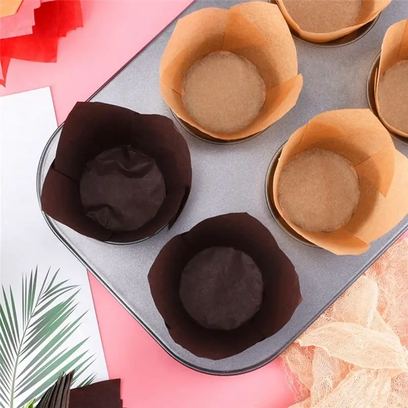 ABUL-50PCS Newspaper Style Cupcake Liner Baking Cup For Wedding Party Tulip Muffin Cupcake Paper Cup Oilproof Cake