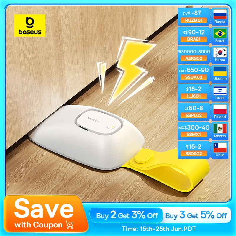 Baseus Heyo Door Stop Alarm Home Security Anti-Theft Door Block Portable Pressure Alarm for Hotel Travel Sound Protection Alarm
