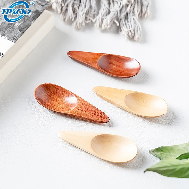 Wood Mini Tea Spoon Condiment Scoop Flatware Coffee Tea Small Mini Sugar Spoon Coffee Spoon Kitchen Gadgets 1Pcs 7X2.5Cm