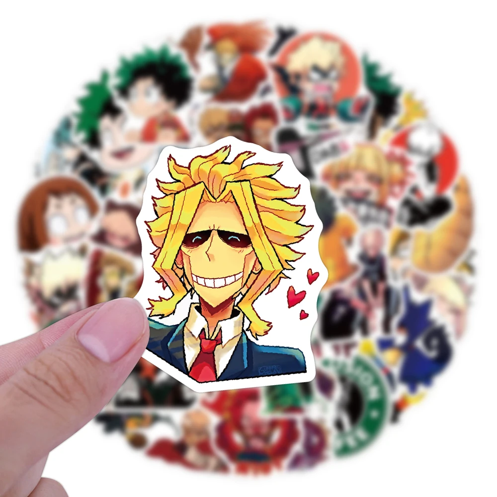 50 قطعة من ملصقات My Hero Academia DIY لتزيين لوح التزلج المقاوم للماء وأمتعة الكمبيوتر المحمول والهاتف والثلاجة