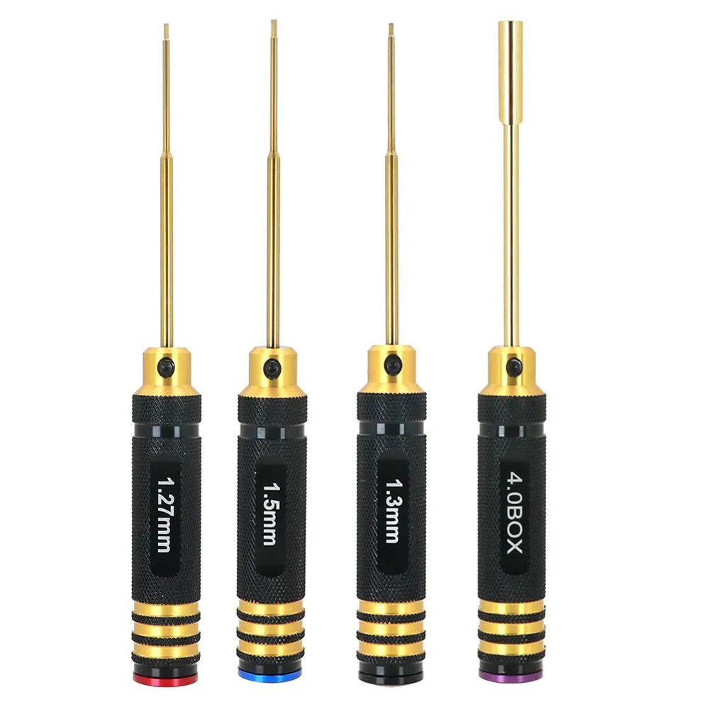 

4pcs/set Titanium Plating 1.27/1.3/1.5/m4 Hexagon Screwdriver Screw Driver Tool Kit For Rc Model Car 1/24 Axial Scx24 90081 C10