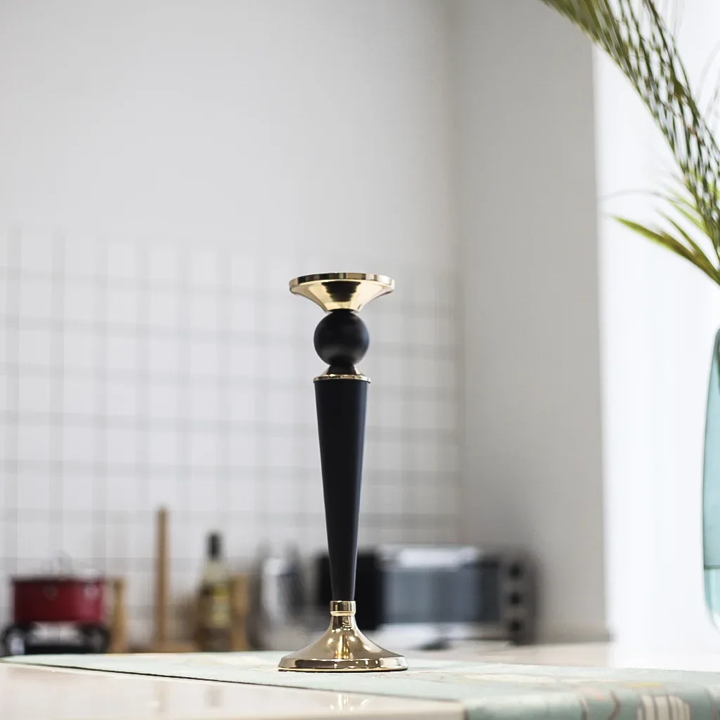 

z New Modern Luxury Wedding Home Decoration Black Gold Matte Metal Candle Holder