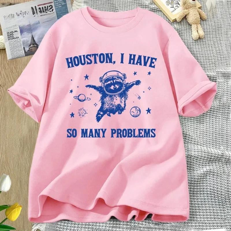 Houston Ho Ho tante problemi T-shirt Divertente Procione nello spazio Luna Magliette grafiche Vintage Manica corta Abbigliamento donna Y2K Top
