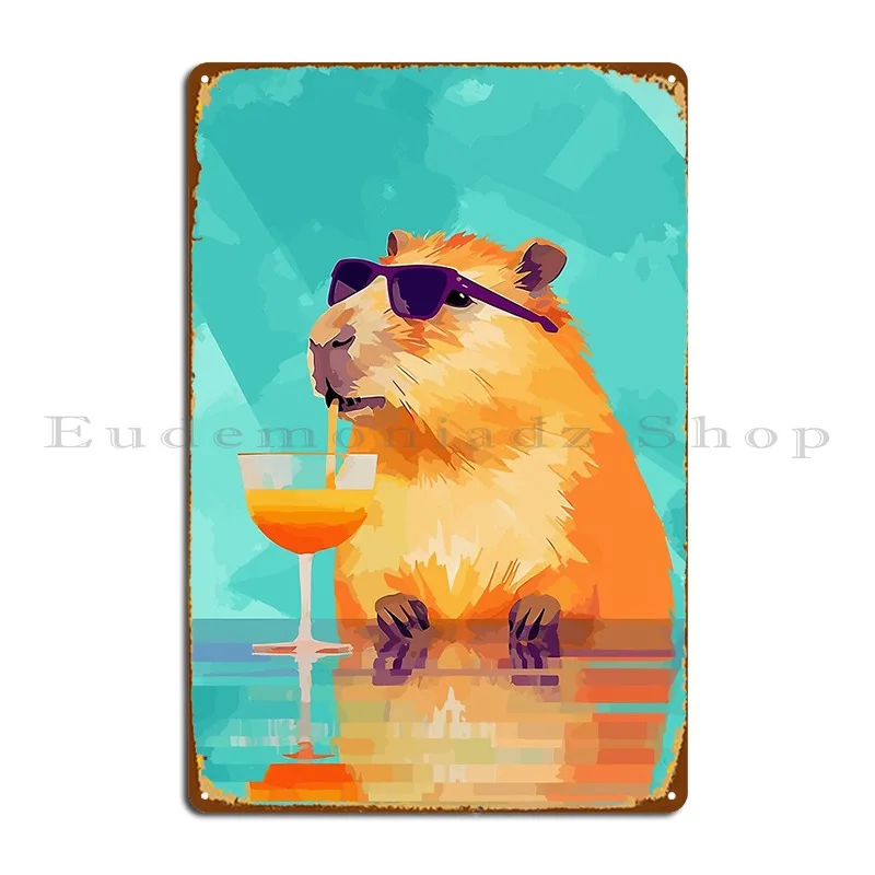 Cool Cocktail Capybara Metal Sign Pub Wall Mural Wall Decor Classic Customized Tin Sign Poster