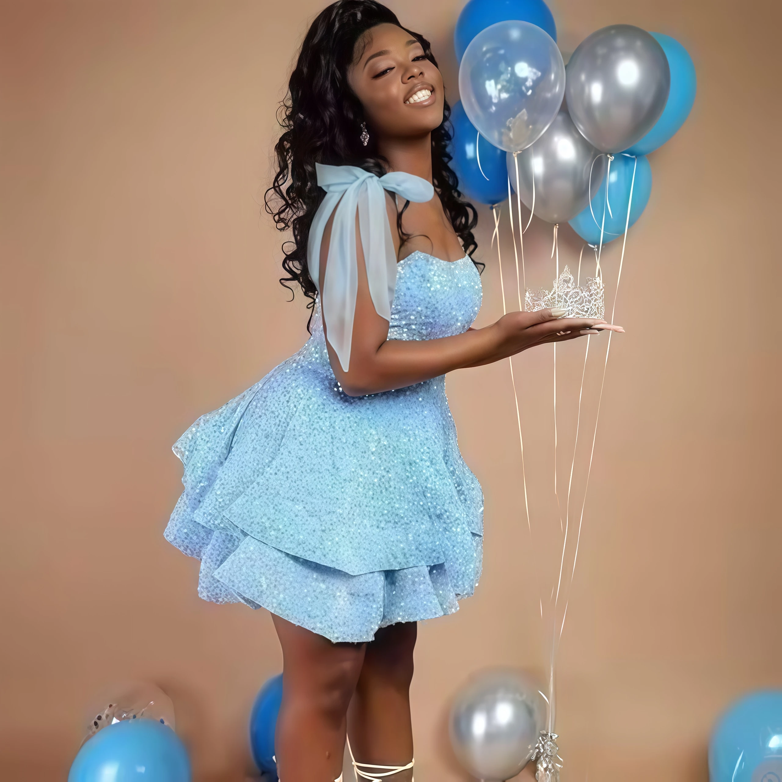 فساتين قصيرة لحفلات العودة للوطن بترتر سباركلي مخصصة 2025 بحزام سباغيتي فساتين لحضور الحفلات الموسيقية القوس فستان حفلات الكوكتيل