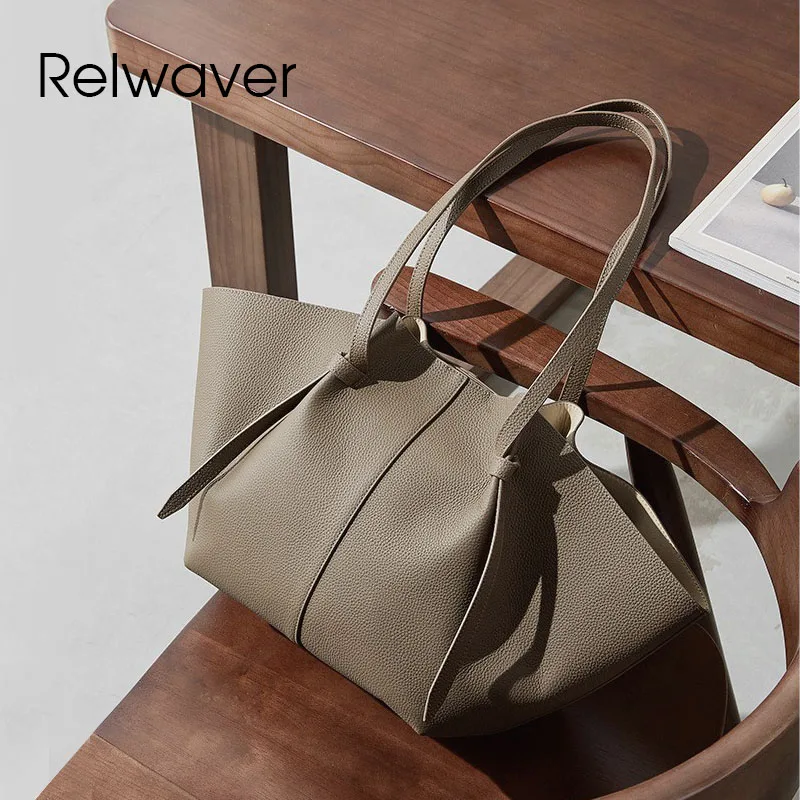 Relwaver, bolso de hombro para mujer, bolso de mano de cuero genuino, Primavera Verano 2021, bolsos grandes versátiles para mujer, bolso de viaje con ala trapecio