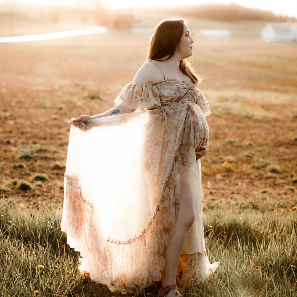 Vestido camisola de gasa de dos piezas para mujer, elegante vestido de fotografía para sesión de fotos, adecuado para Baby Showers, vestido bohemio para embarazadas