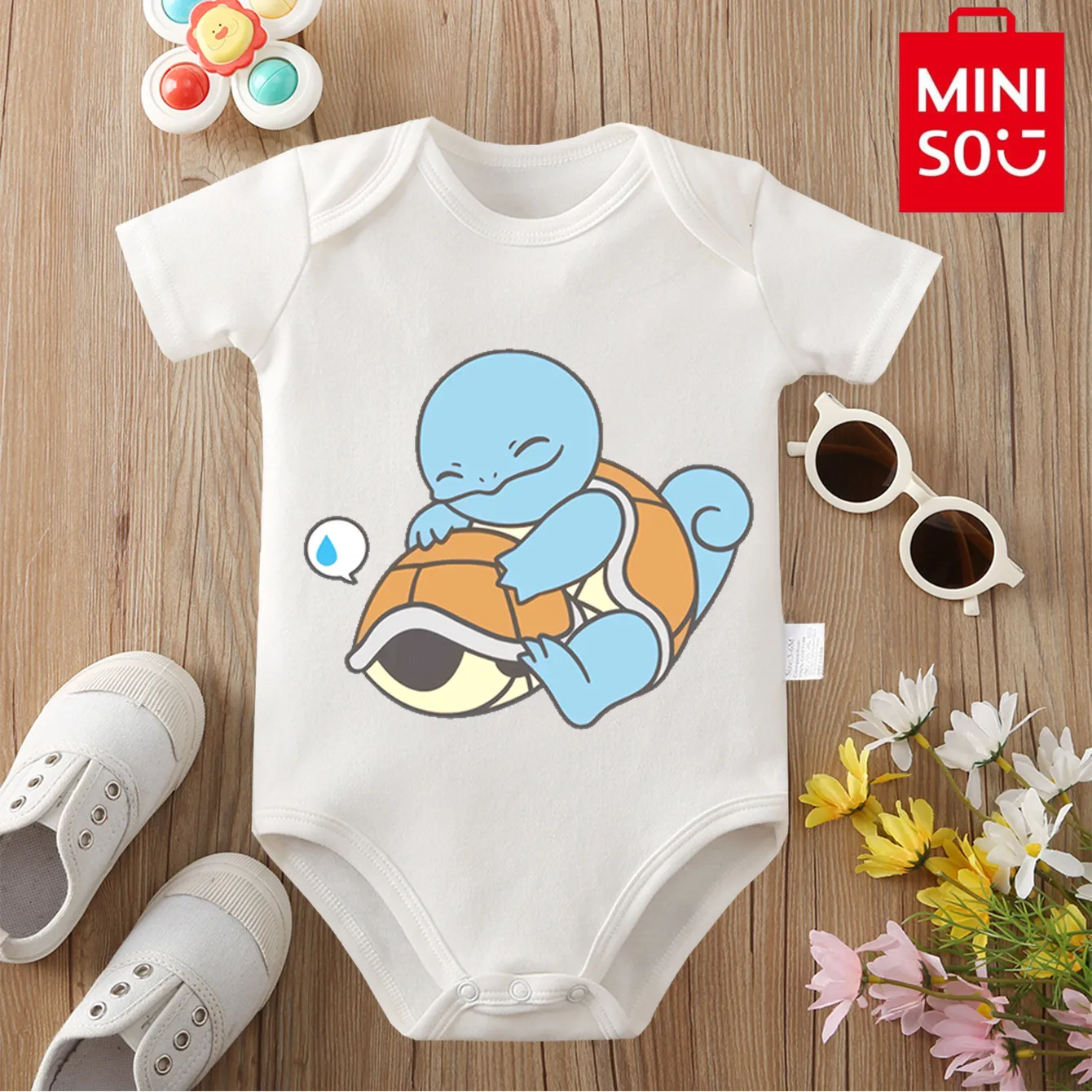 

MINISO Pocket Monster 100% Cotton Squirtle Onesie Japanese Style Bodysuit for Baby Cloths Jumpsuit for 0 To 12 Months Newborn