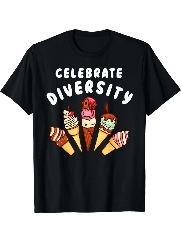 

Men's funny celebration of diversity of ice cream patterns-casual cotton short-sleeved T-shirt with colorful cartoon cone cup.