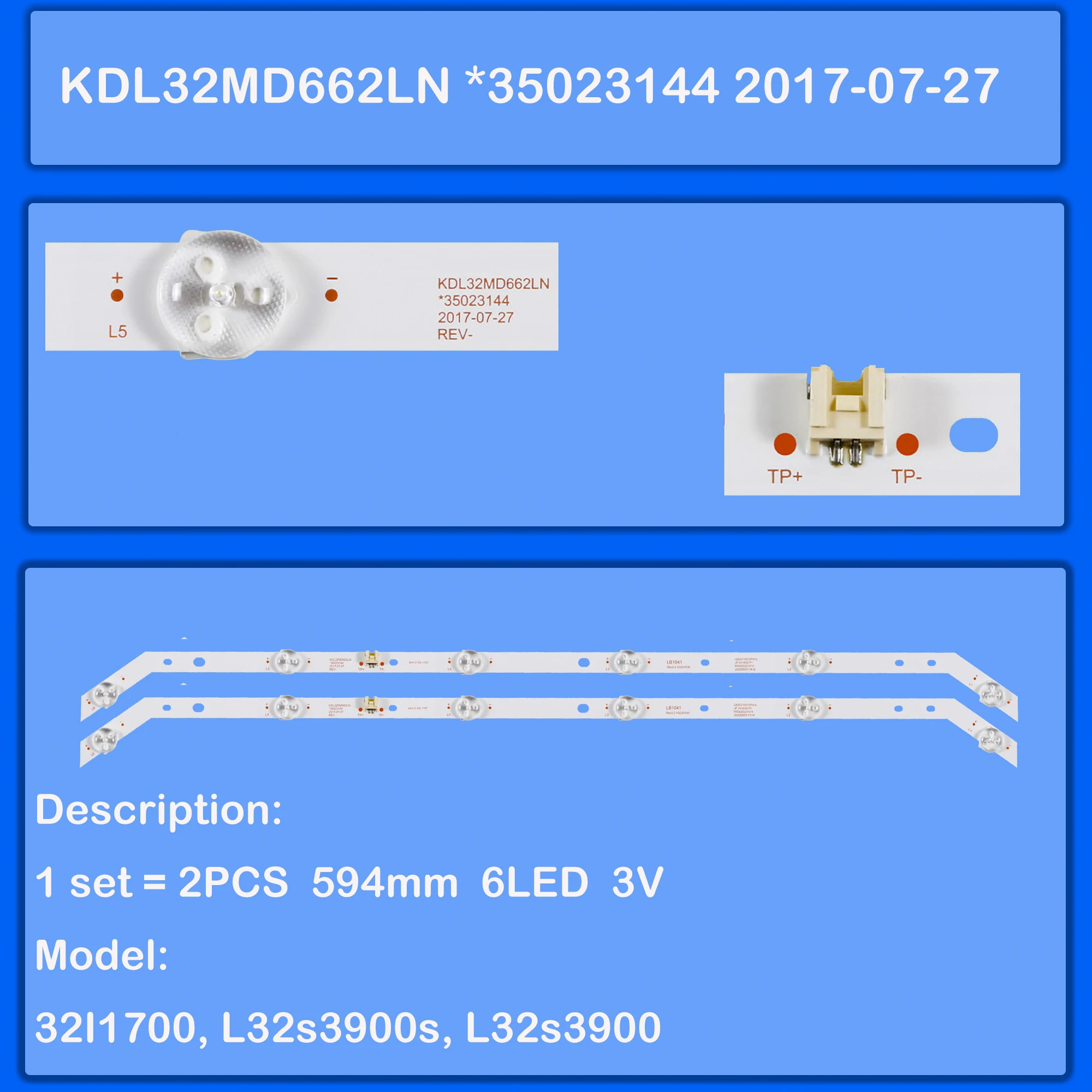 

1/5/15 Kit LED Backlight strip For KDL32MD662LN 32I1700 L32s3900s L32s3900 32s3900 L32s3900fs Tl020
