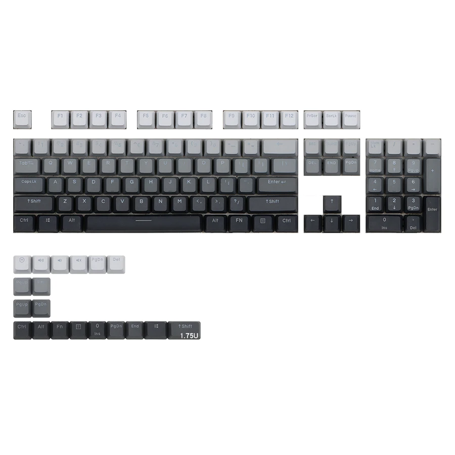 【Skyline】Keycaps White To Black Gradient PBT OEM Profile Backlit Transparent 68 87 104 Key GK61 Varmilo for Mechanical Keyboard