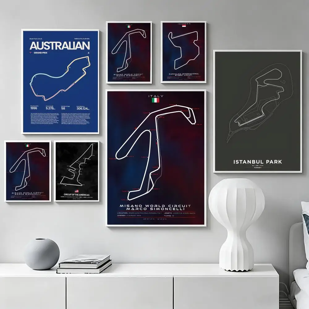 Art M-Modern World Racing Circuits Poster Premium Art Wall Decor, Simple Ornament for Living and Leisure Areas