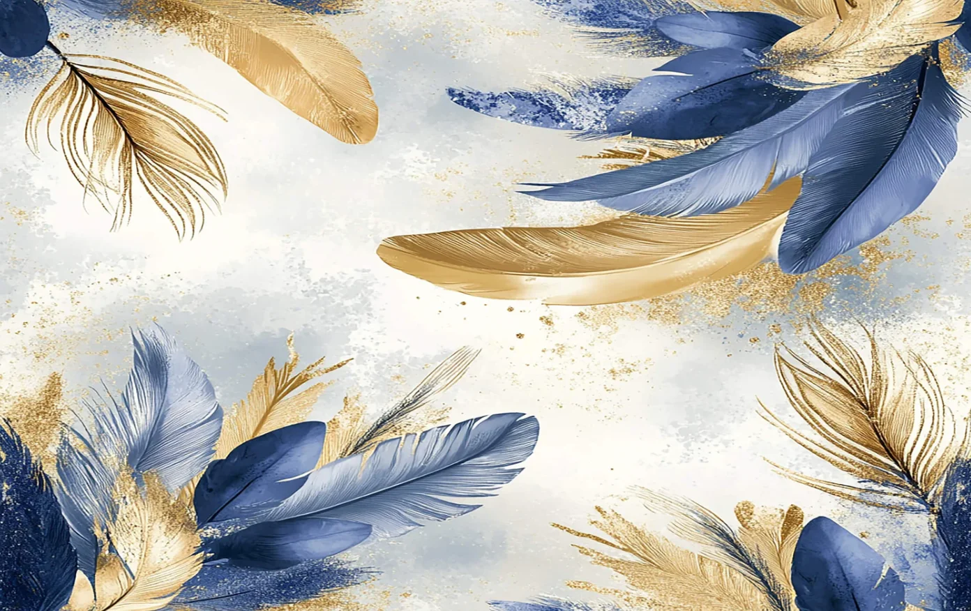 Customized size leaf wallpaper Blue Gold abstract feather photo background wall decoration painting abstract feather wallpaper