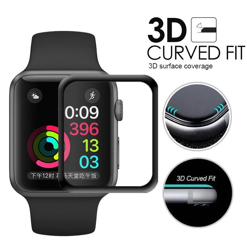 2pcs Tempered Glass for Apple Watch 4 5 3 2 Full Cover Screen Protector 40 44 38 42mm Film for For iPhone X XS Watch 5