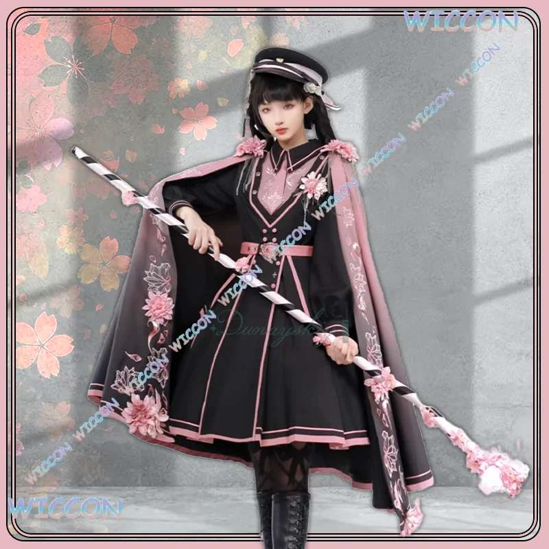 

OHaYo/New Pink Black Military Style Lolita Vintage Gothic Dress Cloak Coat Shawl Cloak OP Dress Harajuku Halloween Carnival Suit