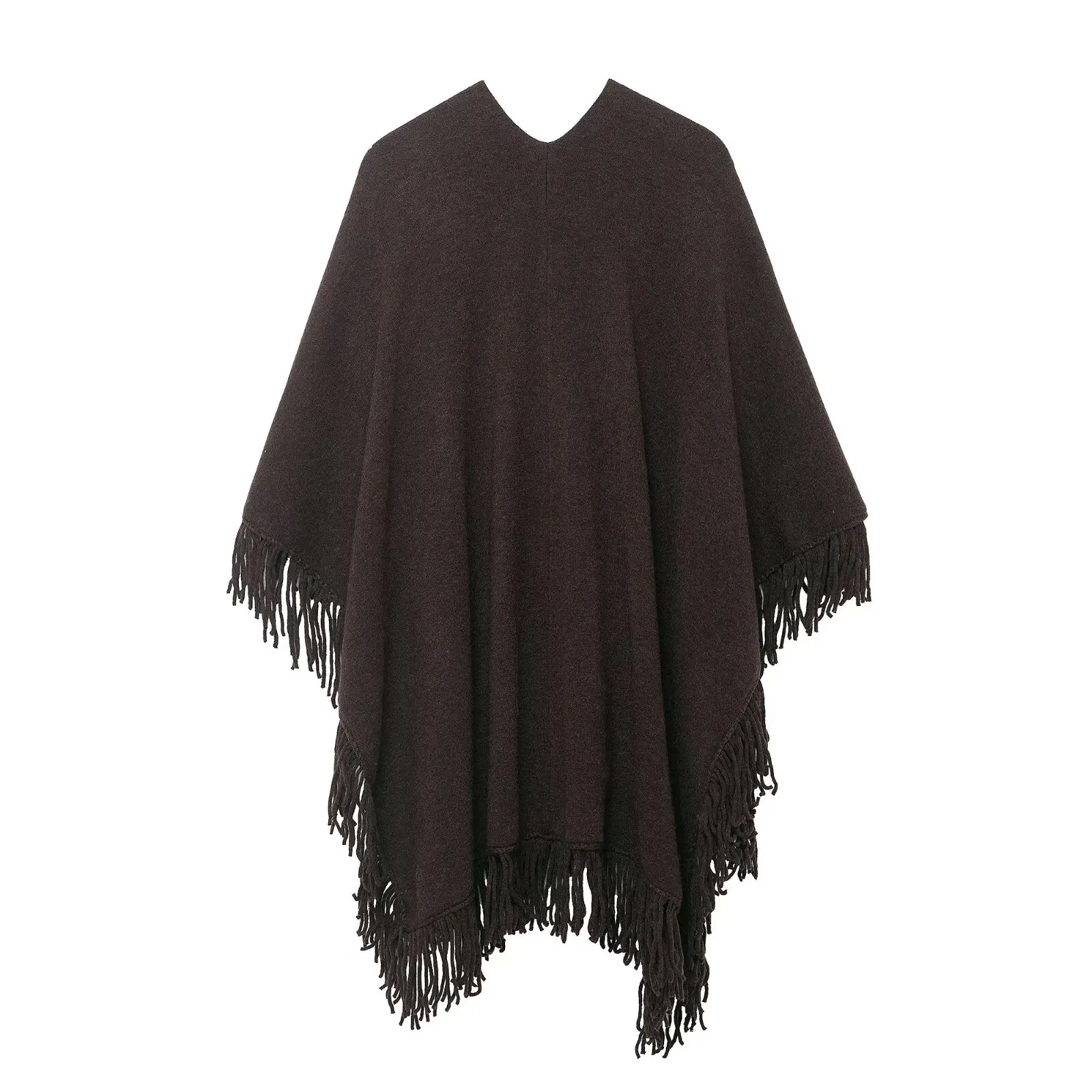 SuperAen أزياء بسيطة على الطراز الأوروبي والأمريكي على شكل حرف A محبوكة بشراشيب بلون سادة ورقبة على شكل حرف V معاطف أنيقة #1