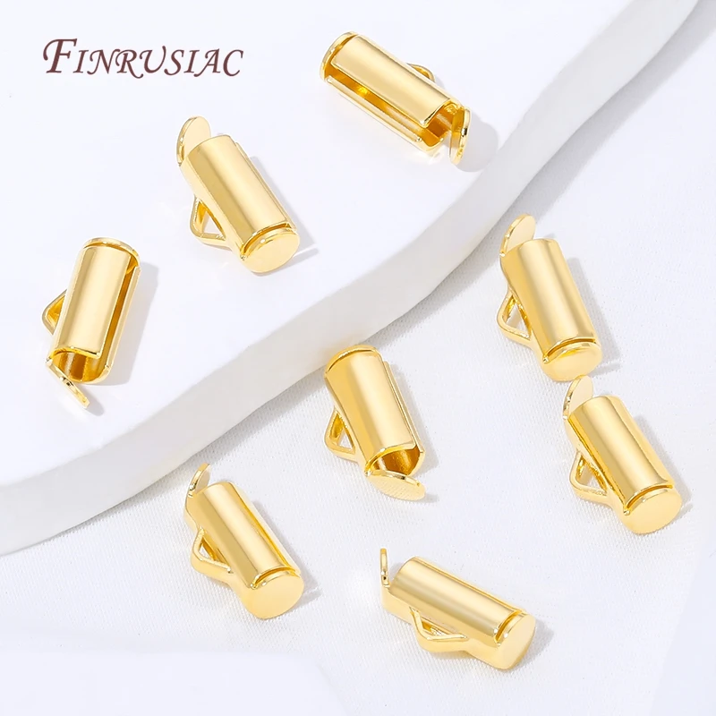 10/20Pcs 18K Gold Plated Crimp End Caps Slider Clasp Tubes DIY Bracelets Connectors Jewelry Making Findings Accessories