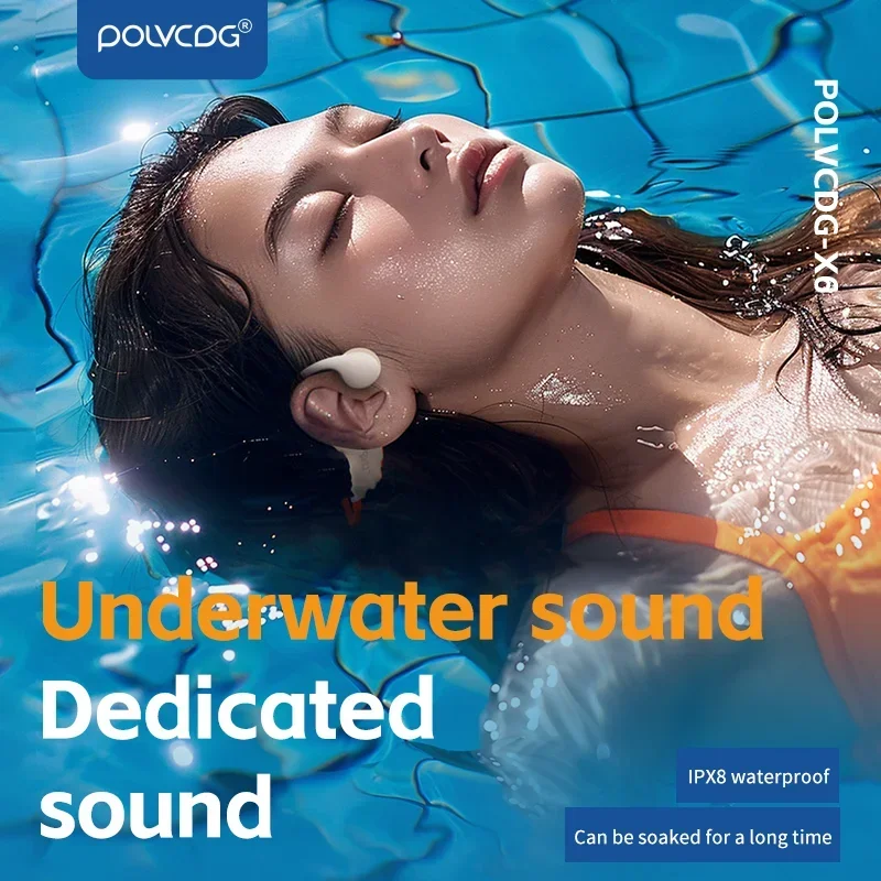 

POLVCDG X6 Bone Conduction Earphones 32GB Bluetooth Waterproof IPX8 for Swimming Running Cycling - Hands-Free Audio Device