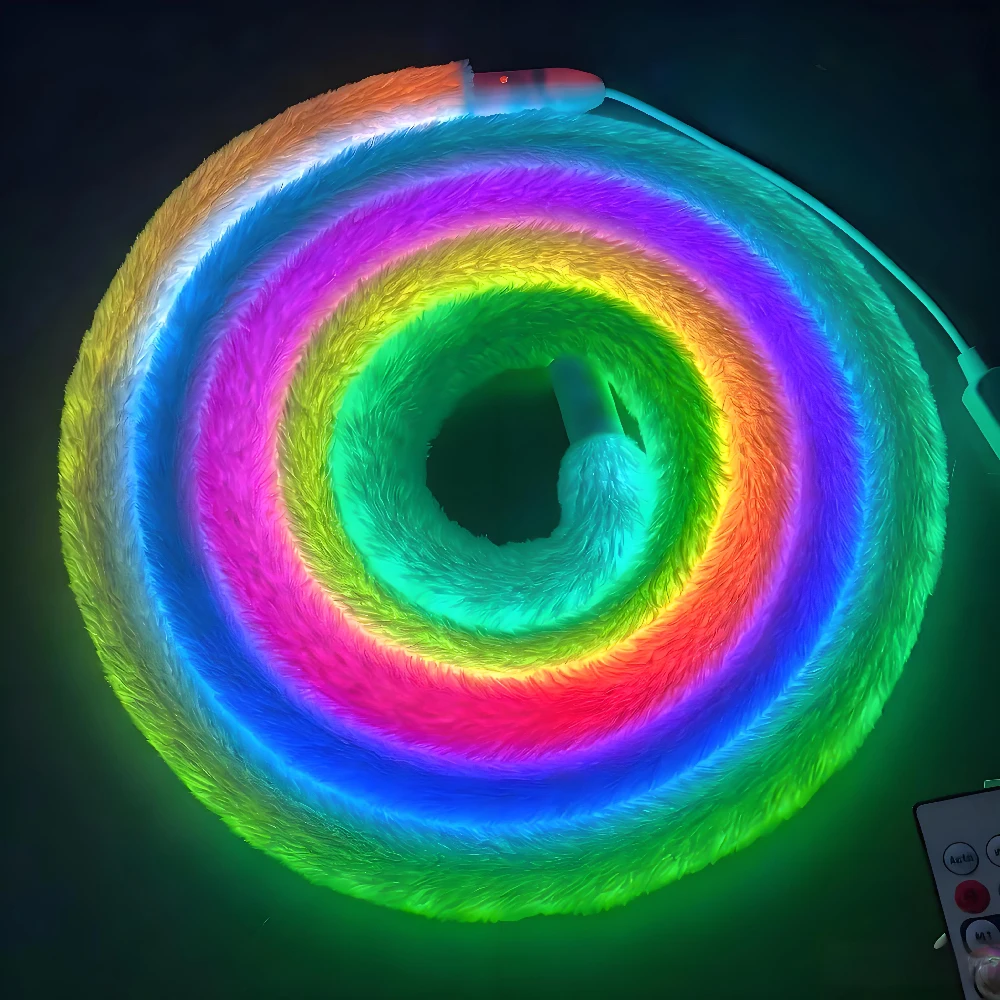 RGB Plush Neon Strip Light 360° Luminous round LED Light Tube Rainbow Flowing Water Running Chasing Effect for Indoor Decor