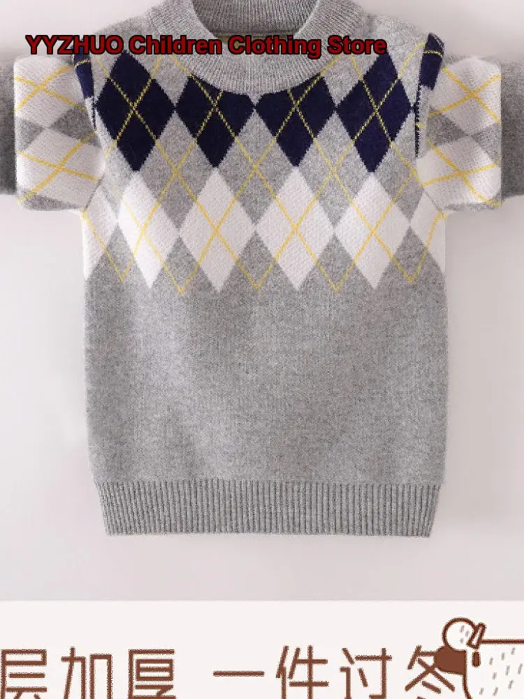 Big Boys Pullover Sweater Kids Autumn Winter Cashmere Knit Solid Color Thickened Warm Base Layer Top Older Kids