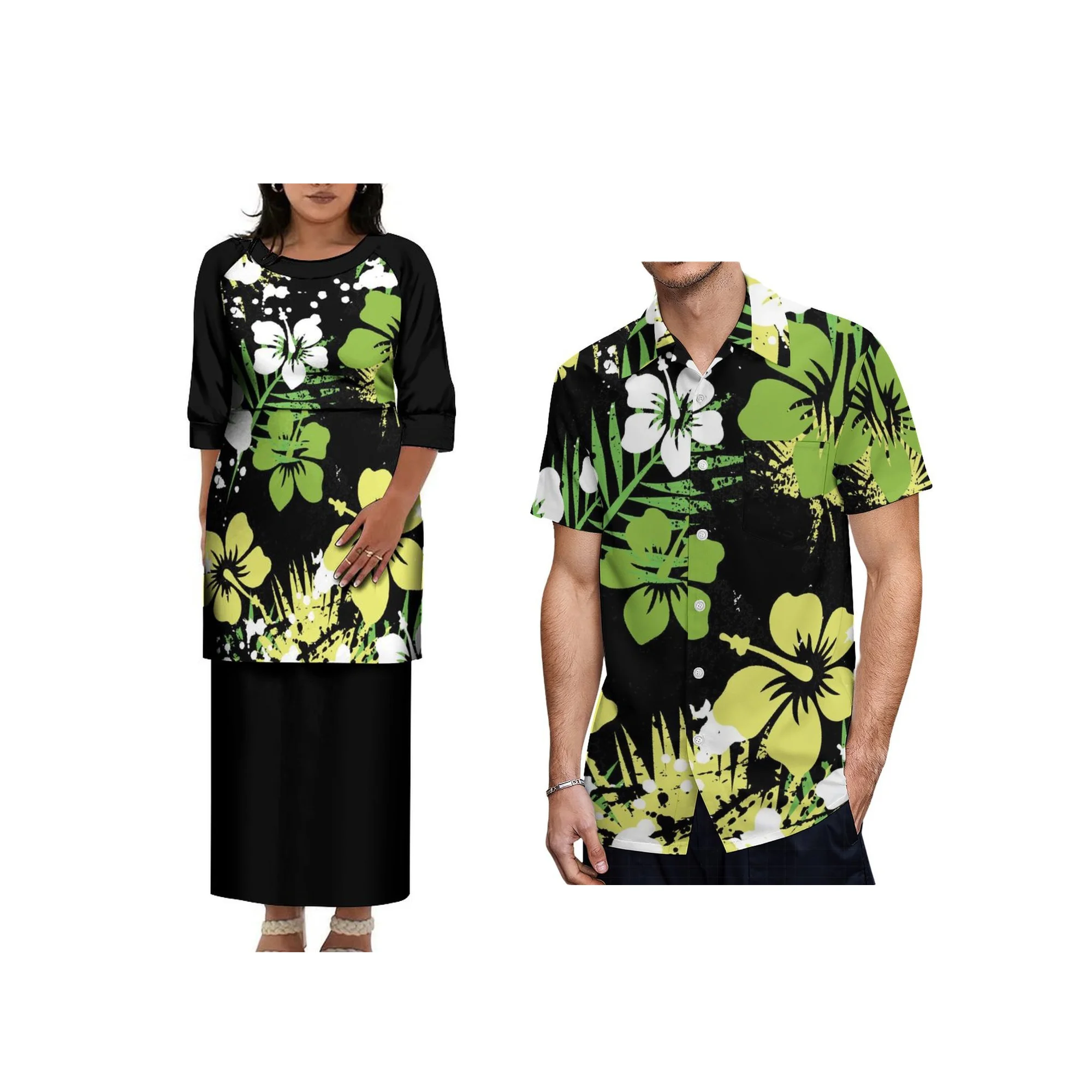 Best Price Custom Polynesian Tribal Design Tonga Samoan Puletasi Set Dress Plus Size Womens Round Neck Long Dress 2pcs