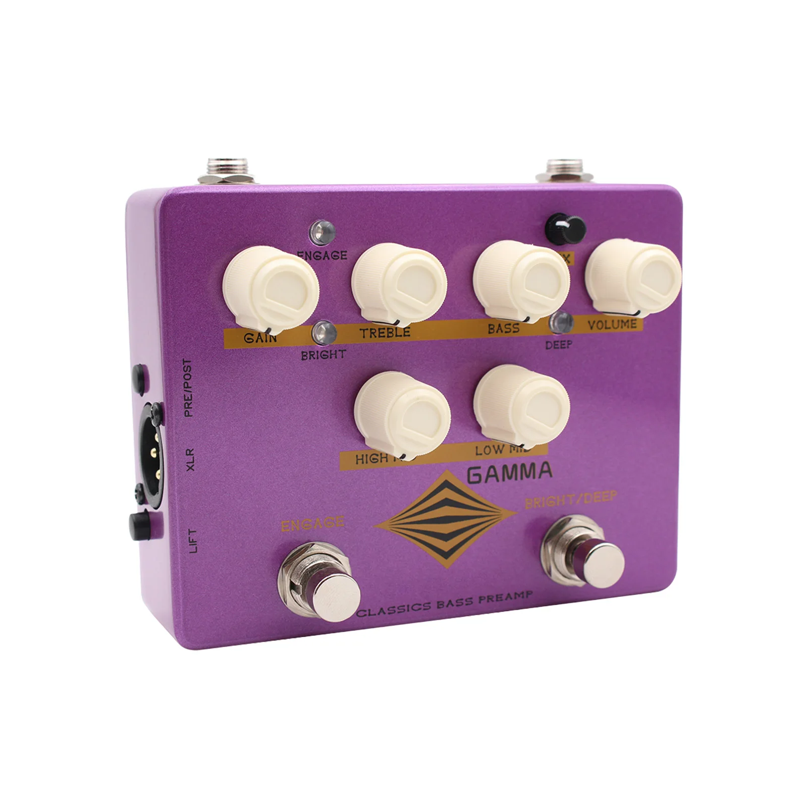 MOSKYAUDIO Gamma Bass Preamp DI تأثيرات دواسة 4-Band EQ مع مخرج سماعة رأس بمفتاح عميق ومشرق للصوت الديناميكي النظيف صحيح
