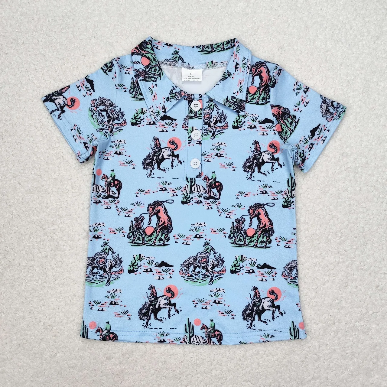 Wholesale Baby Boy Buttons T-shirt Summer Children Kids Short Sleeves Western Farm Shirt Toddler Cow  Horse Truck Tops Clothing