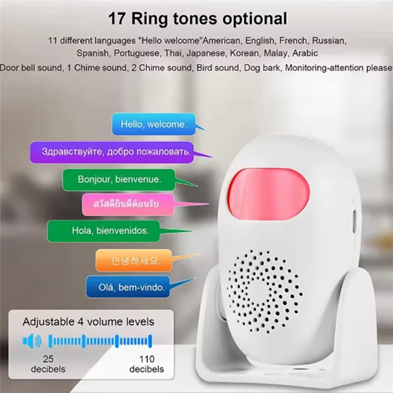 JABS-M120 Welcome Chime Smart Motion Detector Alarm PIR Infrared Anti-Theft Burglar Doorbell For Garage Shop Home Security