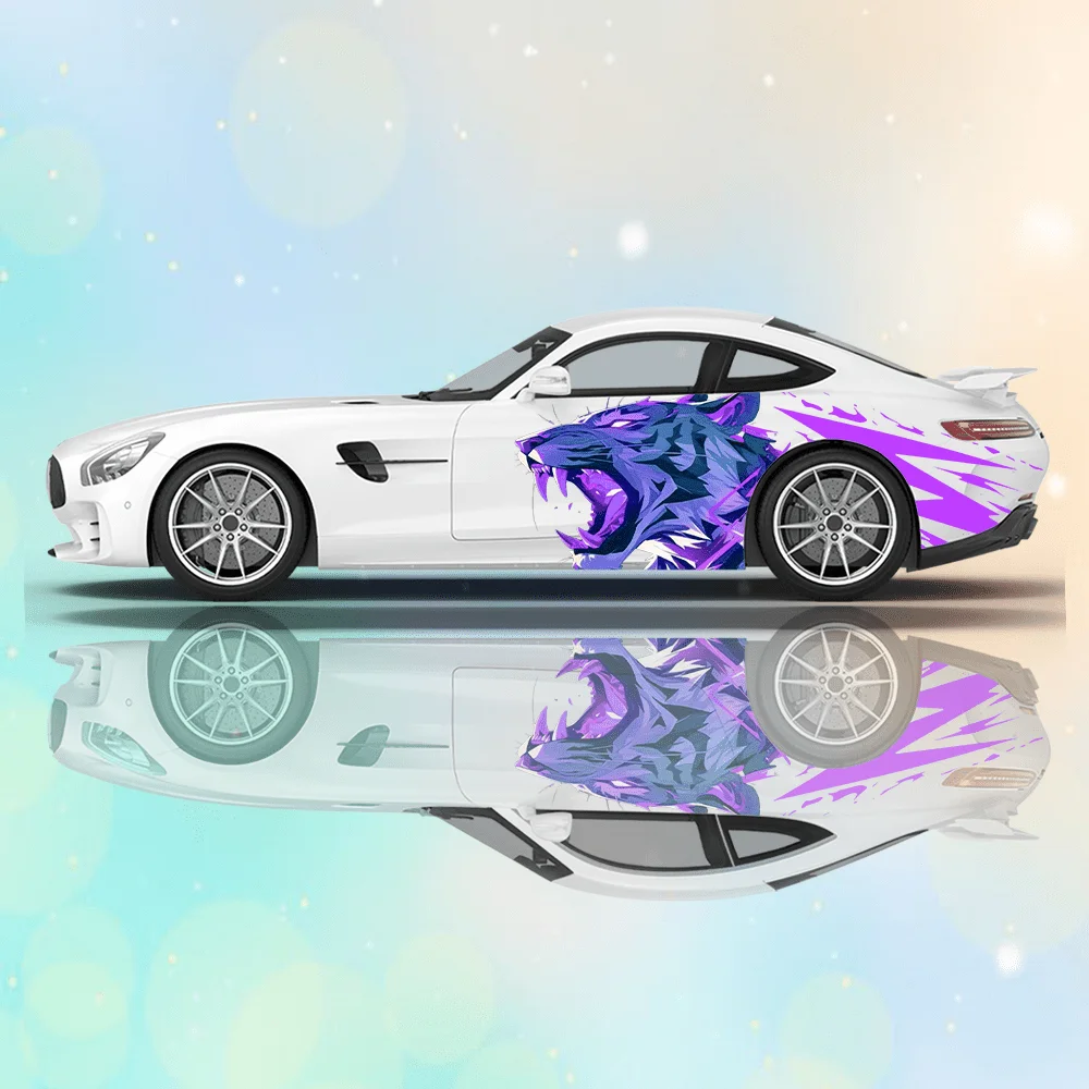 Lightning with roaring tiger car sticker, full body decal decoration cover scratches protect, waterproof car vinyl wraps