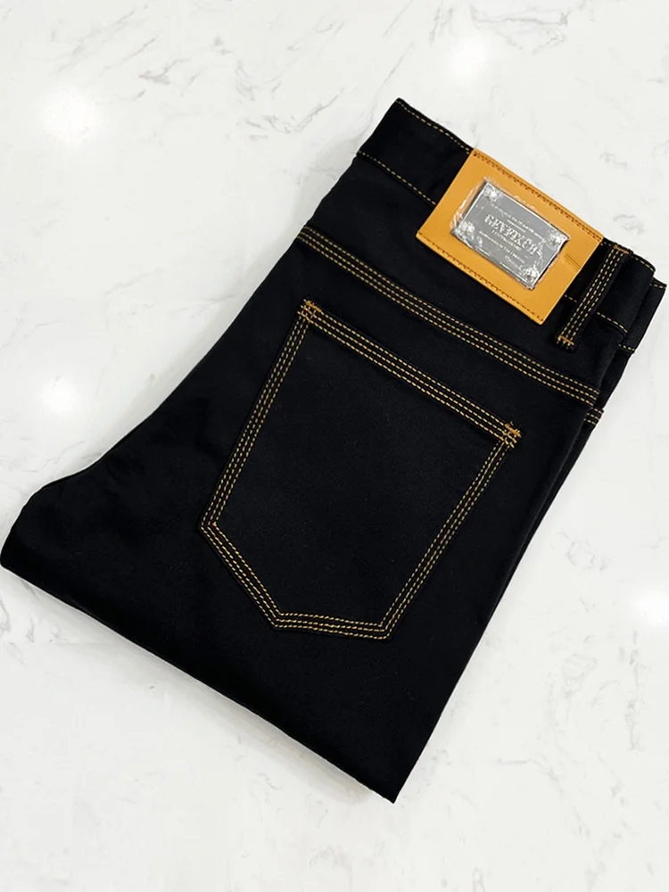 

Slim Fit Bla Denim Jeans Men's Summer Thin Elastic Breathable Straight Leg Jeans Korean Sle Casual Youth Faion