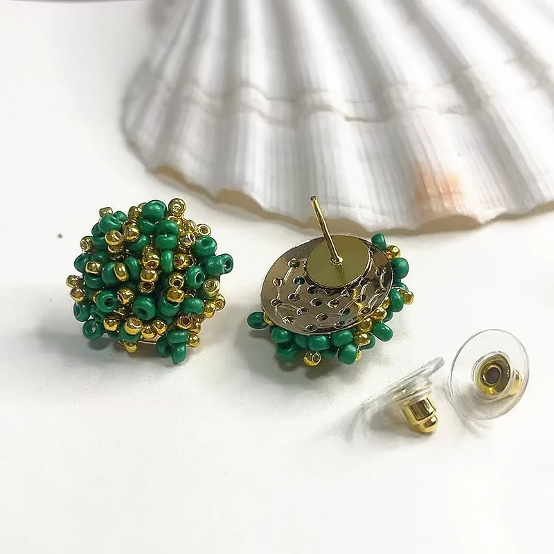 

WHOLESALE - Hypoallergenic Emerald Green & Gold Mix 15mm Small Seed Bead Earrings Set - Beaded Earring Pack -12pair/set