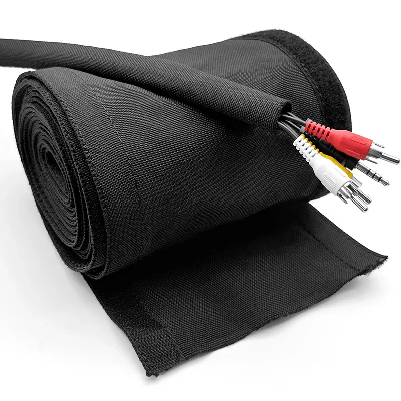 Self Adhesive High Stretch PET Nylon Cable Sleeve Expandable Anti UV Wire Wrap 10-100mm 1-10M TV Router Cord Organizer