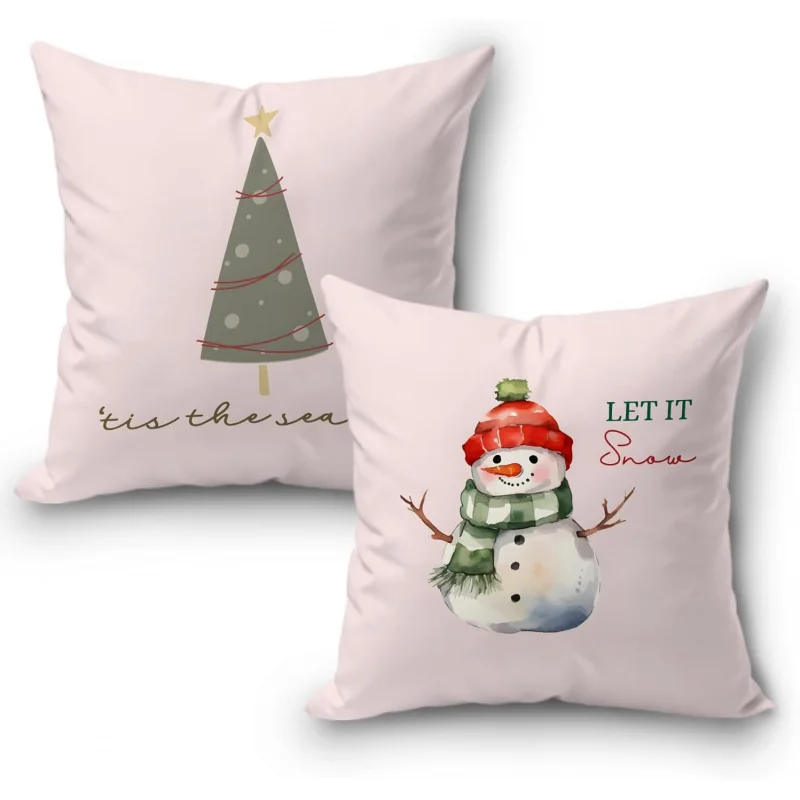 

Christmas pillowcase Winter Snowman pink winter home decoration living room bedroom home set of two pieces