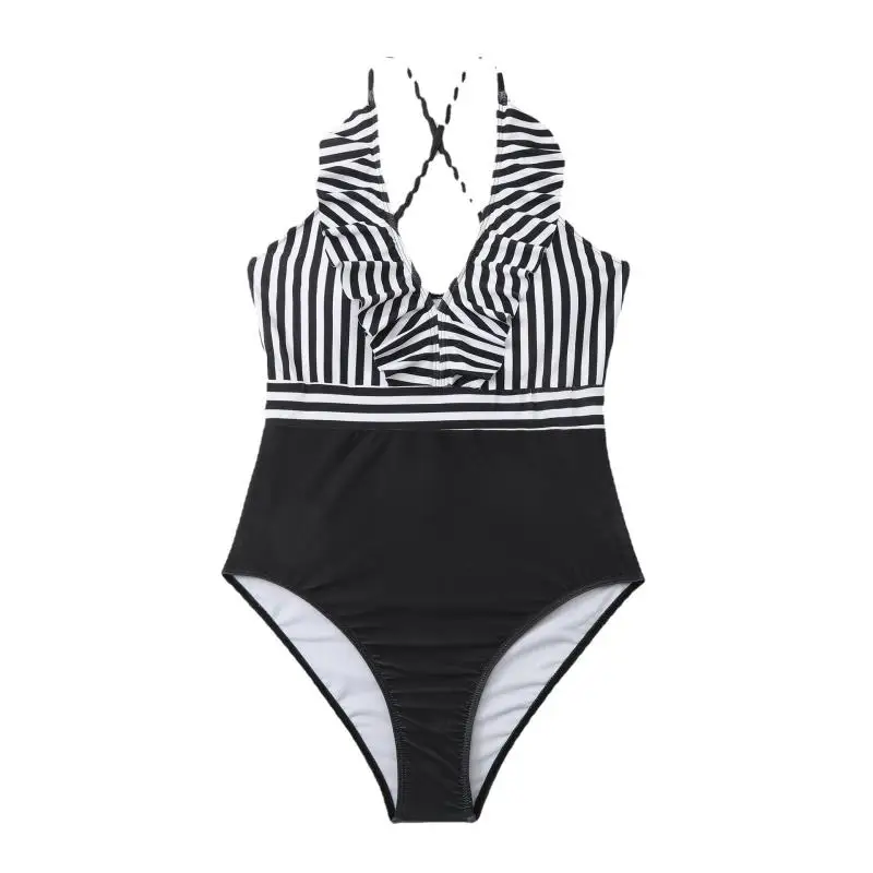 Bade bekleidung Frauen Split hoch taillierte einteilige Stil Streifen Sommer sexy hohe Taille Strand sexy Bikini Bade bekleidung Set