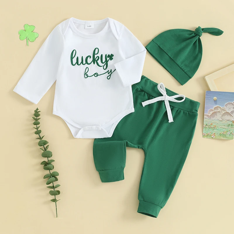 Newborn St Pattys Day Outfit Baby Boy My First St Patricks Day Outfits  Romper Pants Hat Infant Clothes Set