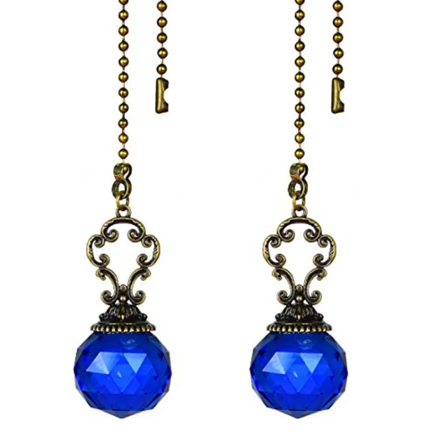 Set of 2 Vintage-Style Fan Pull Ceiling Fan Chain Pulls Crystal Prism Ball