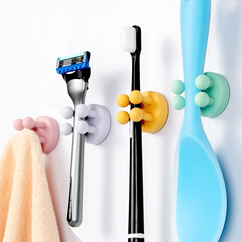 Picture 3: 2Pcs Self Adhesive Silicone Toothbrush Holders Hook Bathroom Razor Holder Storage Hook Wall Shaving Shaver Shelf Organization
